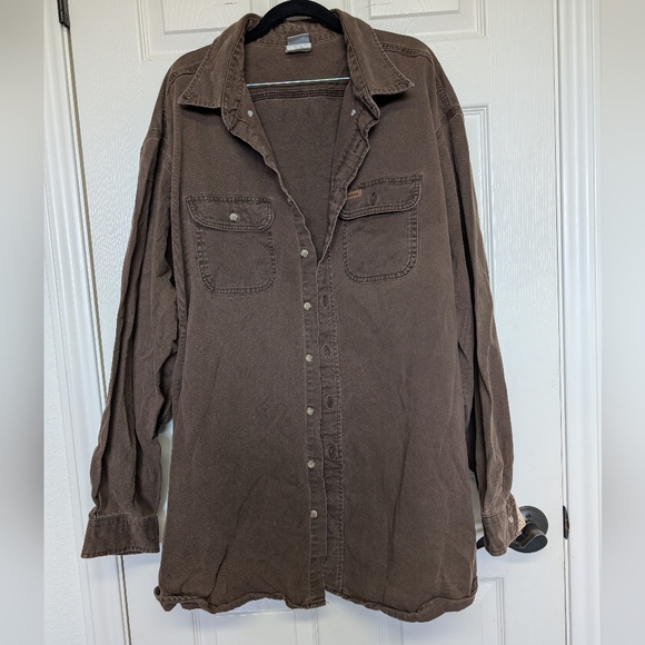 Carhartt Mens 3XLT 100% Cotton Brown Button Up LS Shirt Workwear Heavy Pockets - Picture 1 of 9